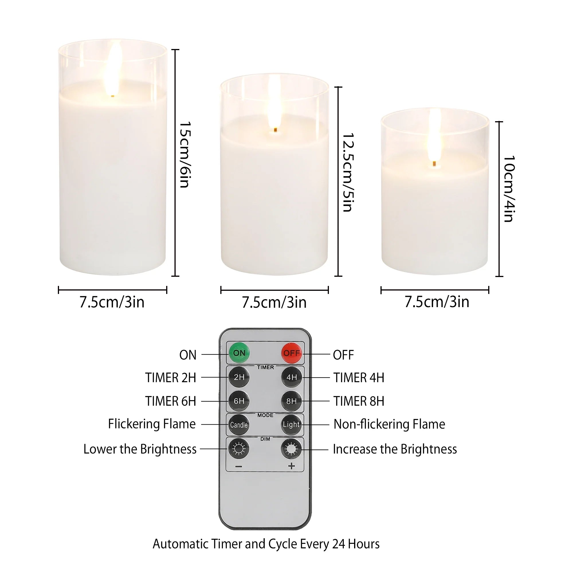 Glass Wax Flameless Effect LED Candles ( Set of 3 )