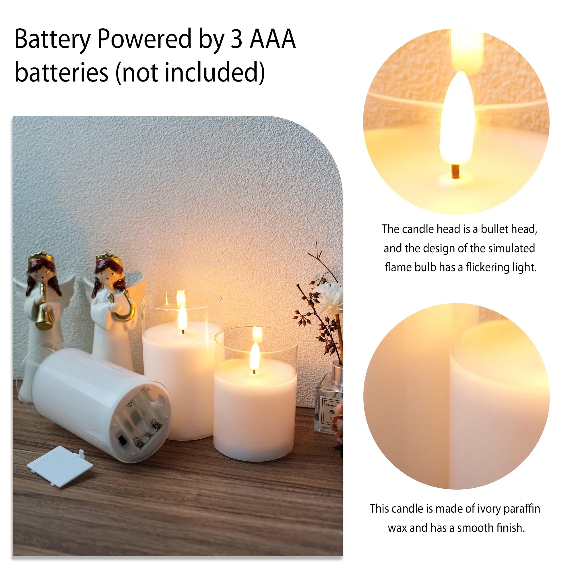 Glass Wax Flameless Effect LED Candles ( Set of 3 )