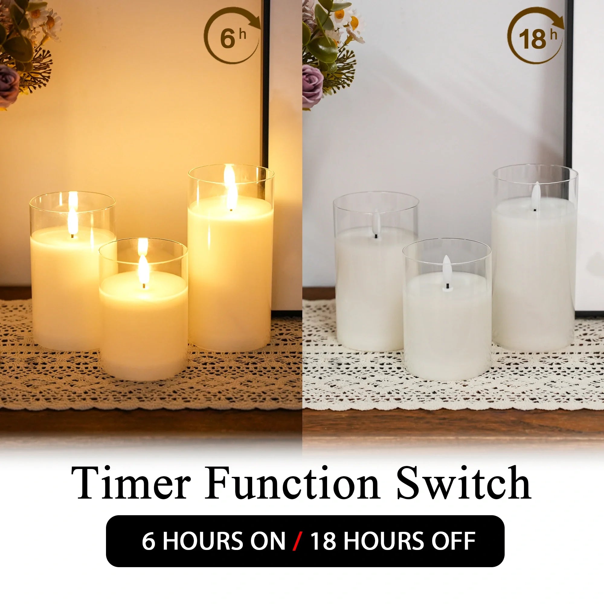 Glass Wax Flameless Effect LED Candles ( Set of 3 )