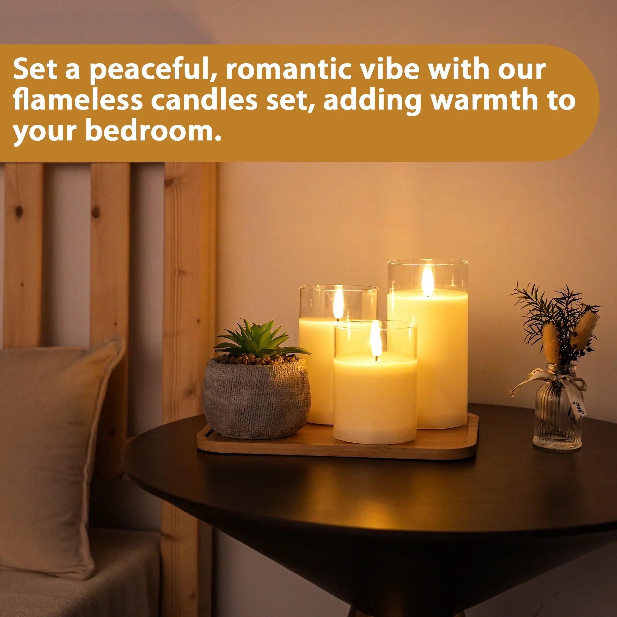 Glass Wax Flameless Effect LED Candles ( Set of 3 )