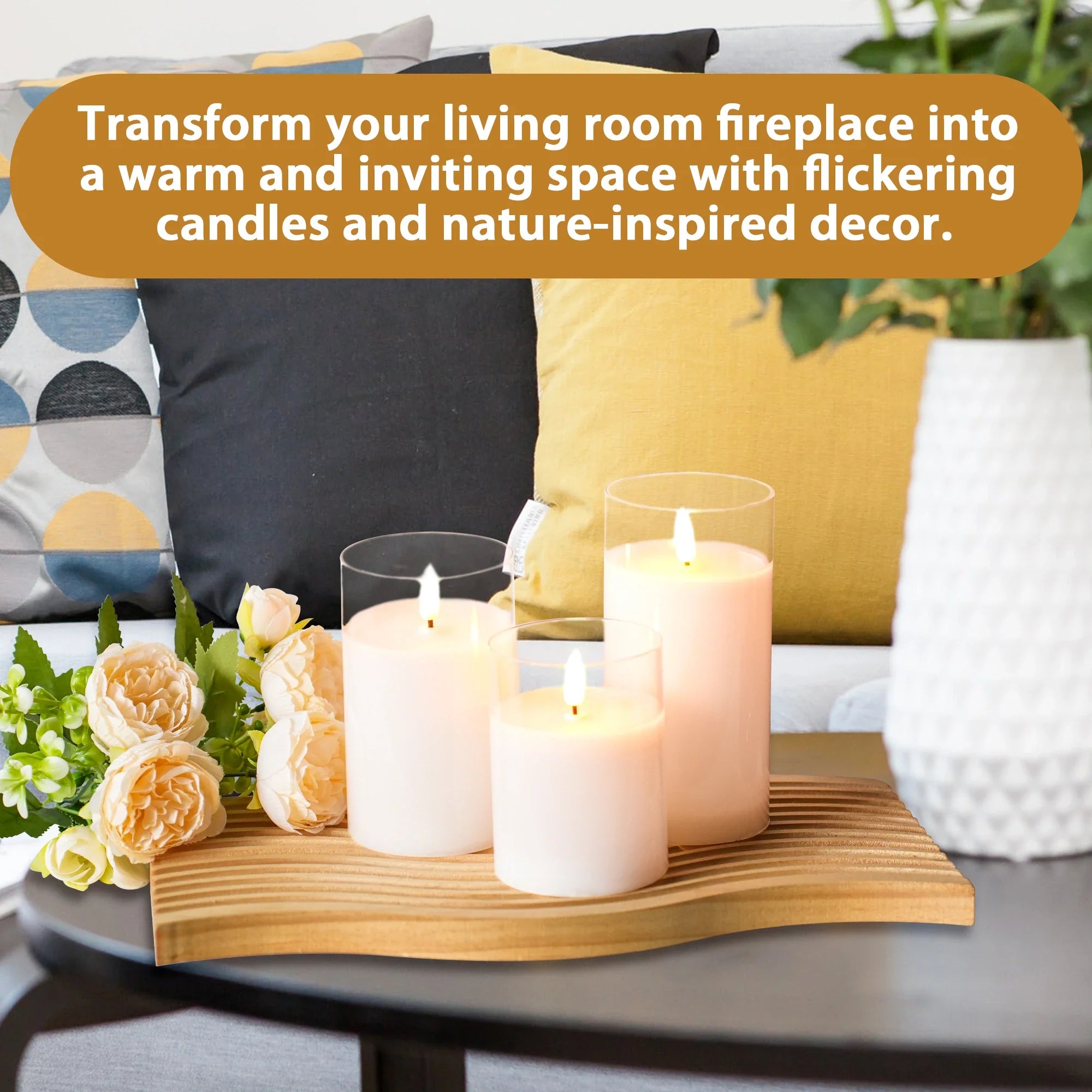 Glass Wax Flameless Effect LED Candles ( Set of 3 )