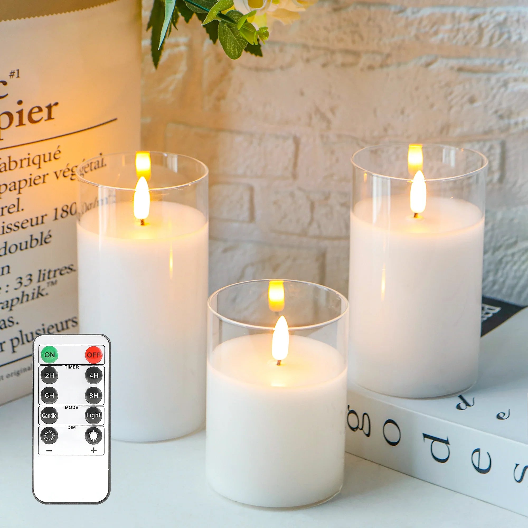 Glass Wax Flameless Effect LED Candles ( Set of 3 )