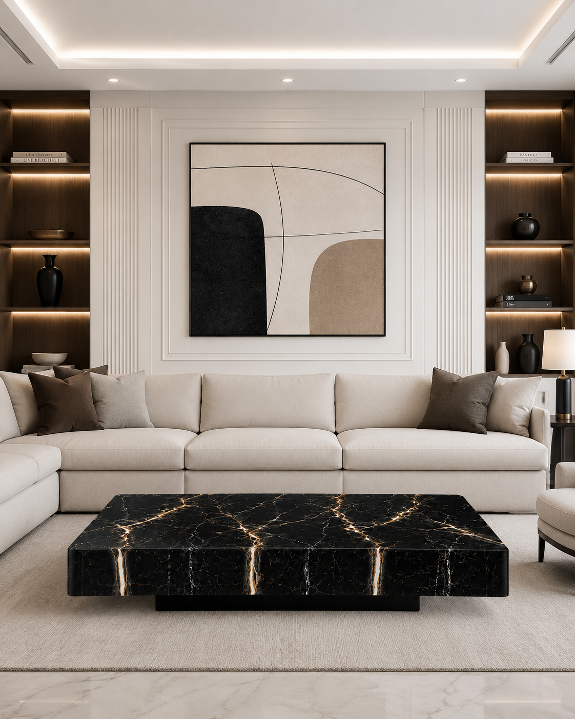 Glossy Black Gold Marble Coffee Table