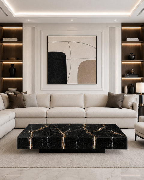 Glossy Black Gold Marble Coffee Table