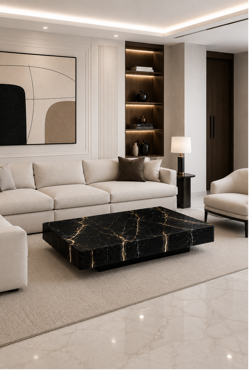 Glossy Black Gold Marble Coffee Table