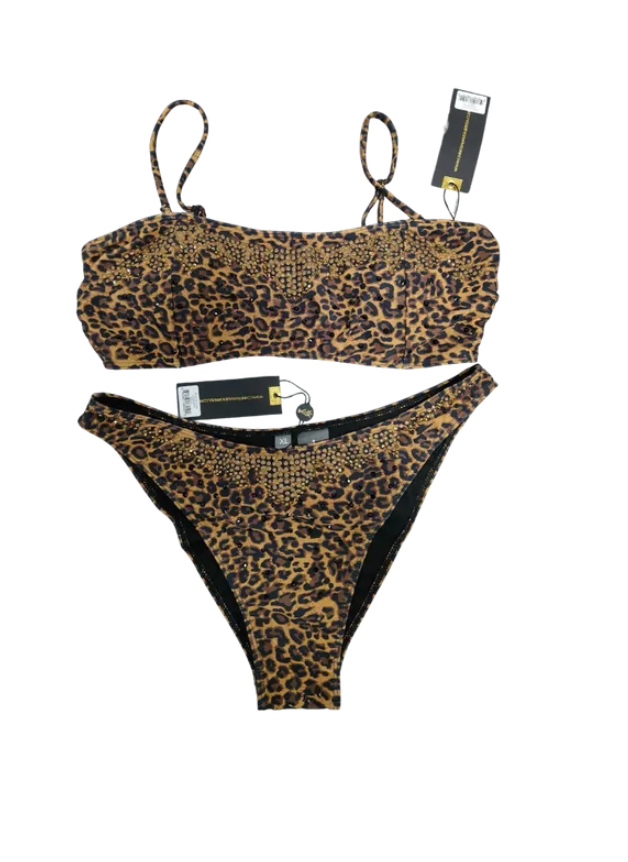 Gold studded animal print 2 piece bandeau CA-10162