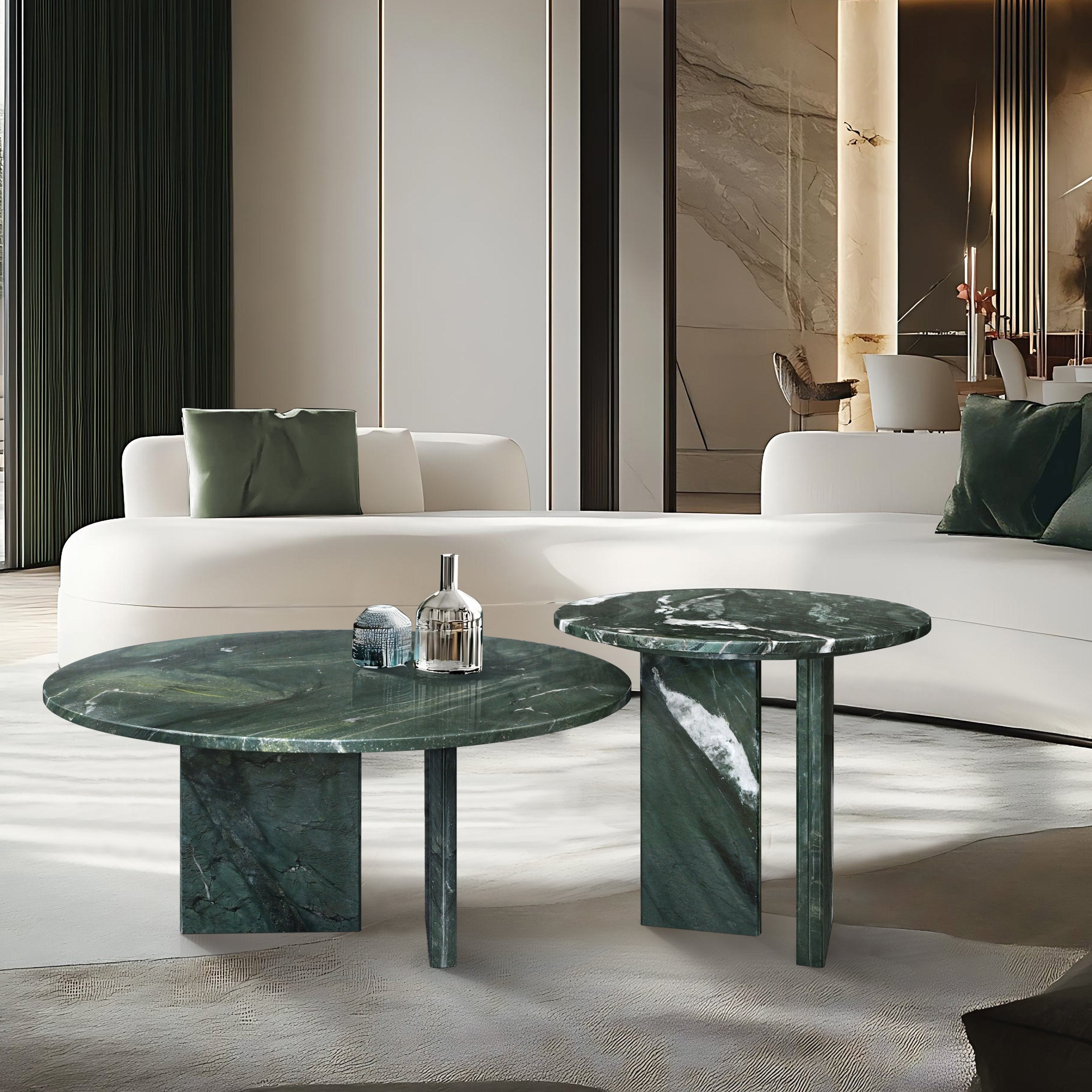 Green Natural Marble Nesting Coffee Table Set