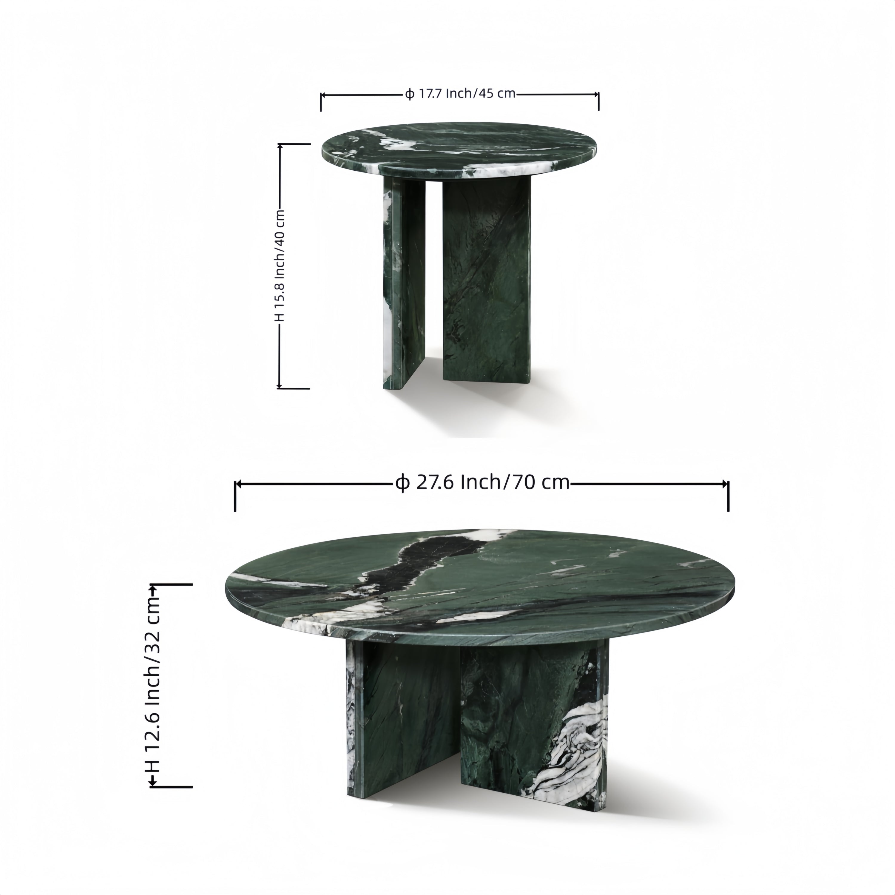Green Natural Marble Nesting Coffee Table Set