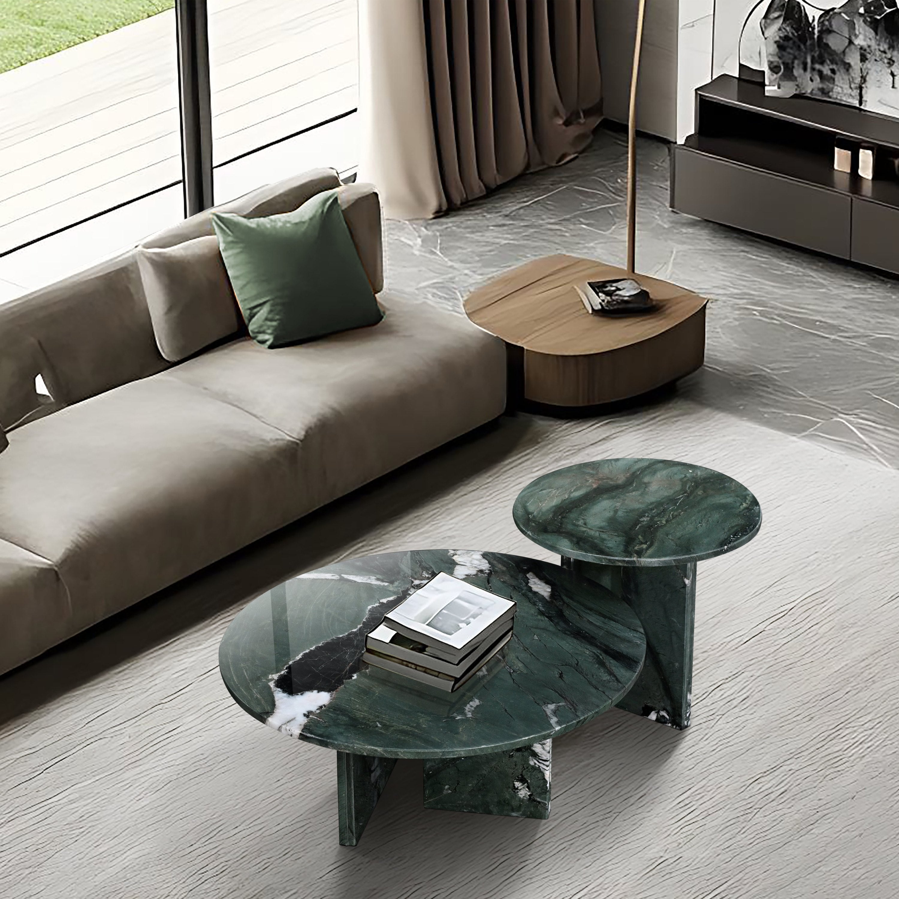 Green Natural Marble Nesting Coffee Table Set