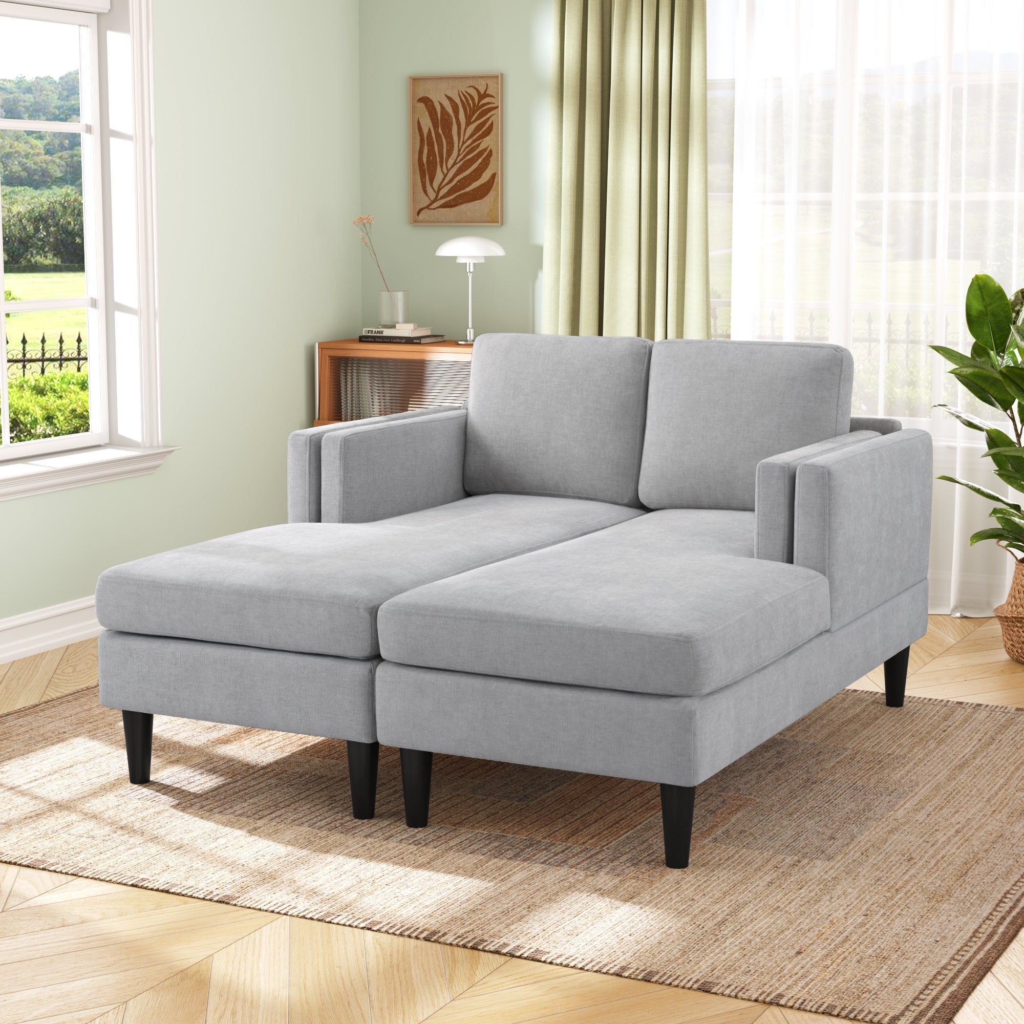 Grey Chenille Chaise Lounge Sofa