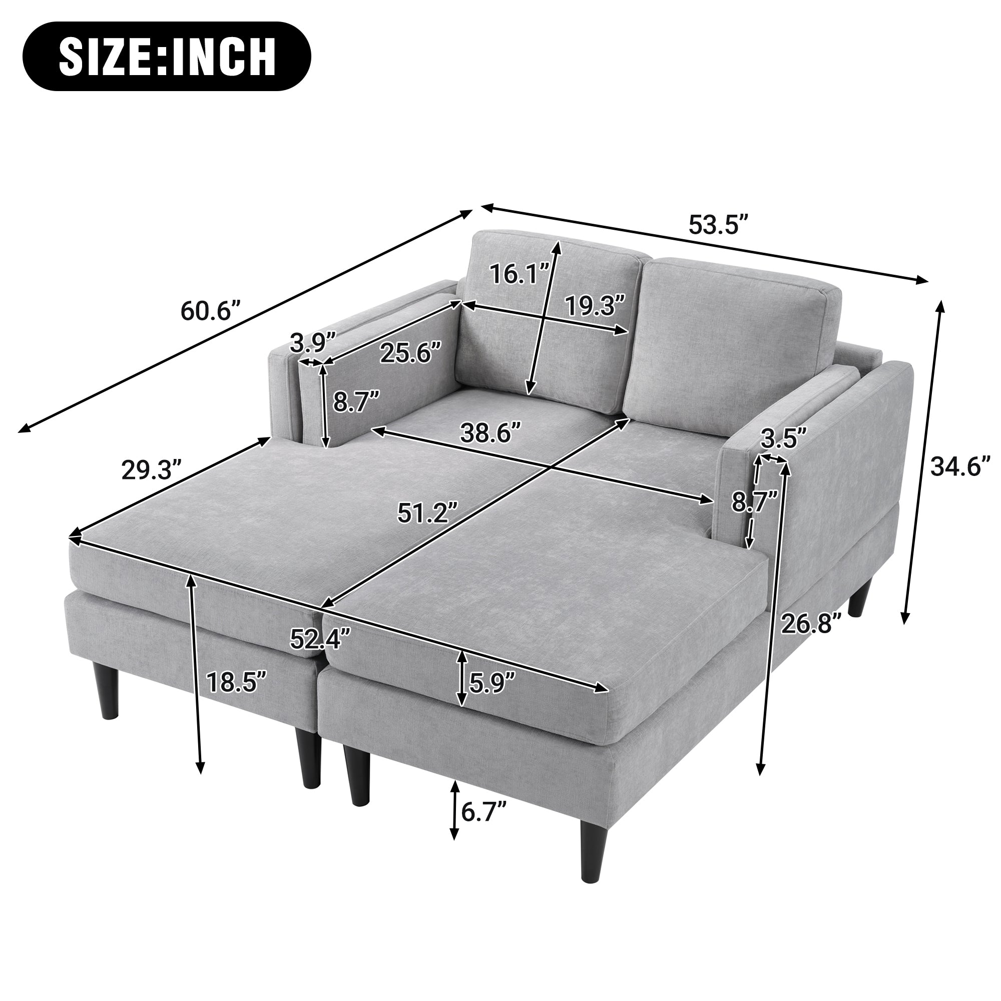 Grey Chenille Chaise Lounge Sofa