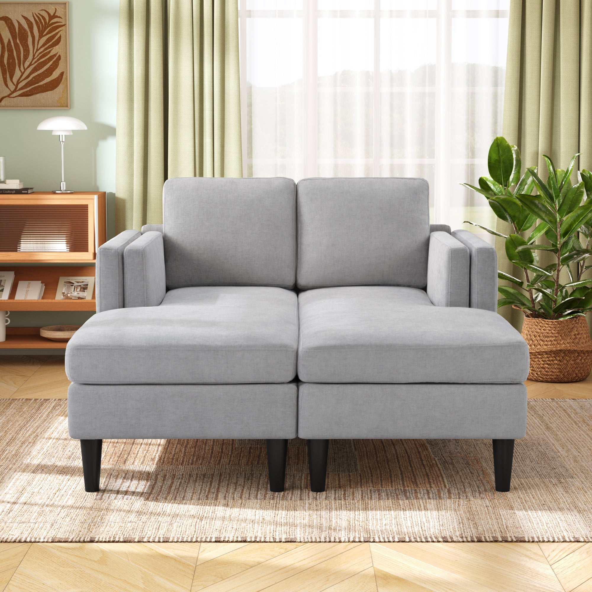 Grey Chenille Chaise Lounge Sofa