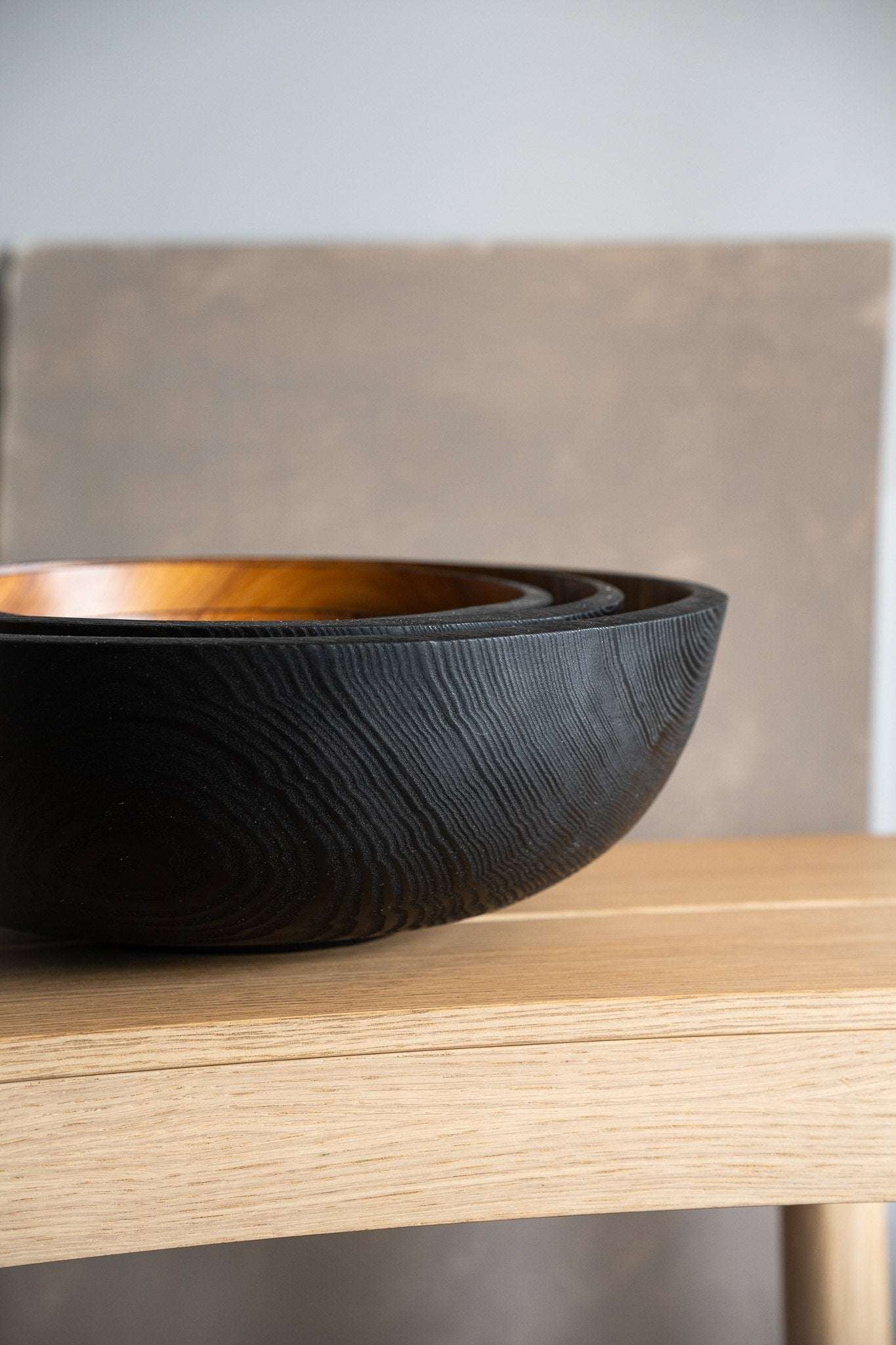 Hand Carved Extra Large Wooden Bowl. Half Charred