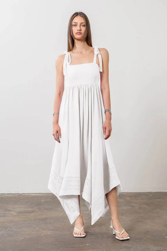 Handkerchief Embroidered Sleeveless Midi Dress