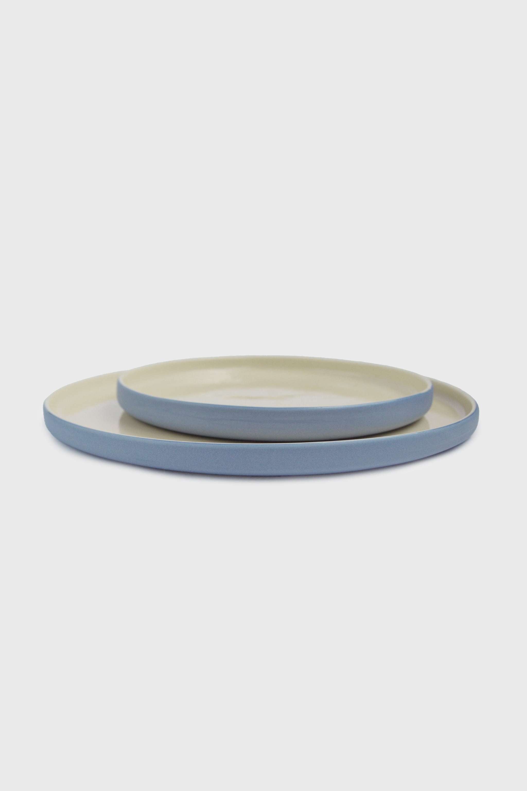 Handmade Blue Porcelain Dinner Plates. Forget-me-not/Chocolate