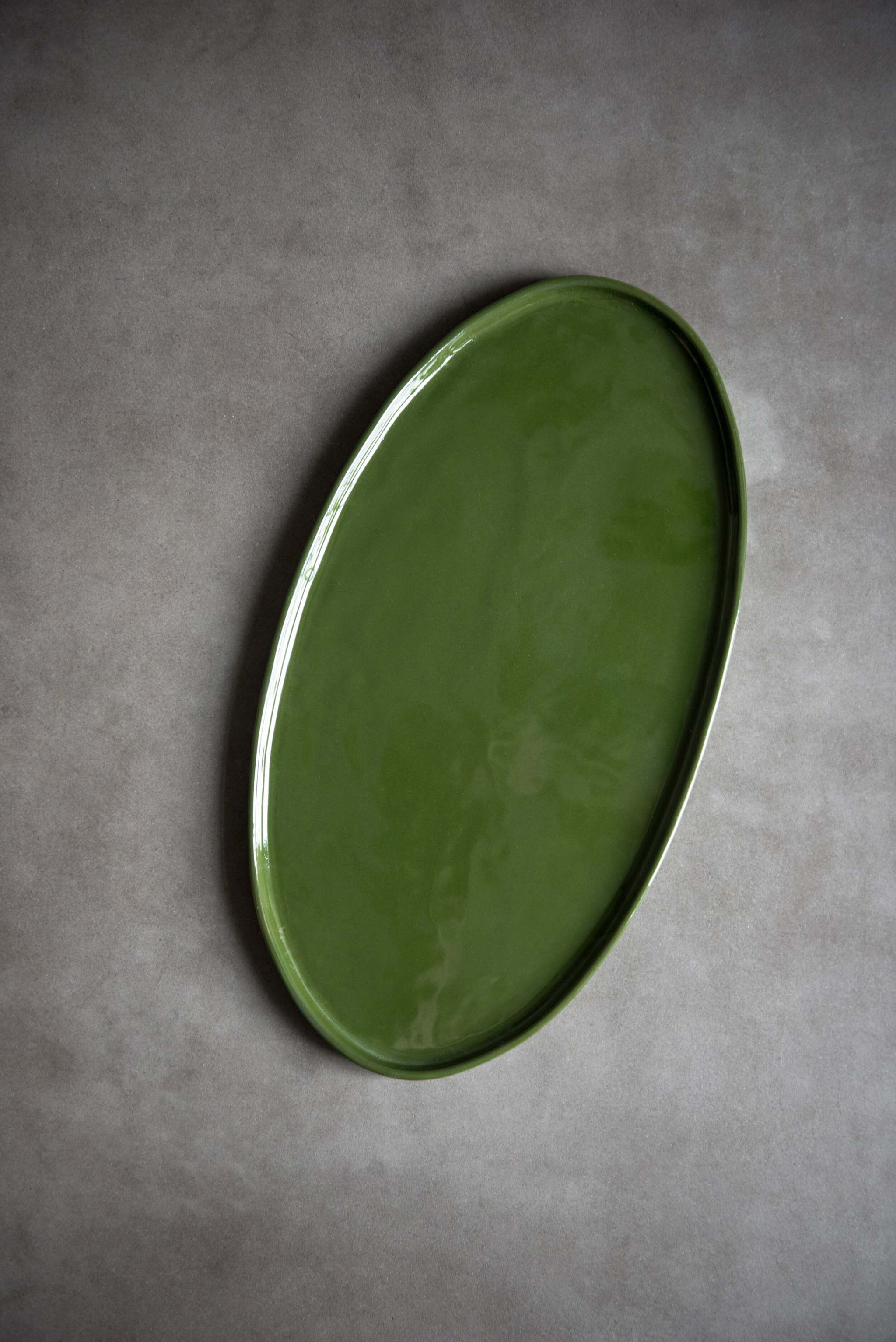Handmade Oval Porcelain Platter. Green