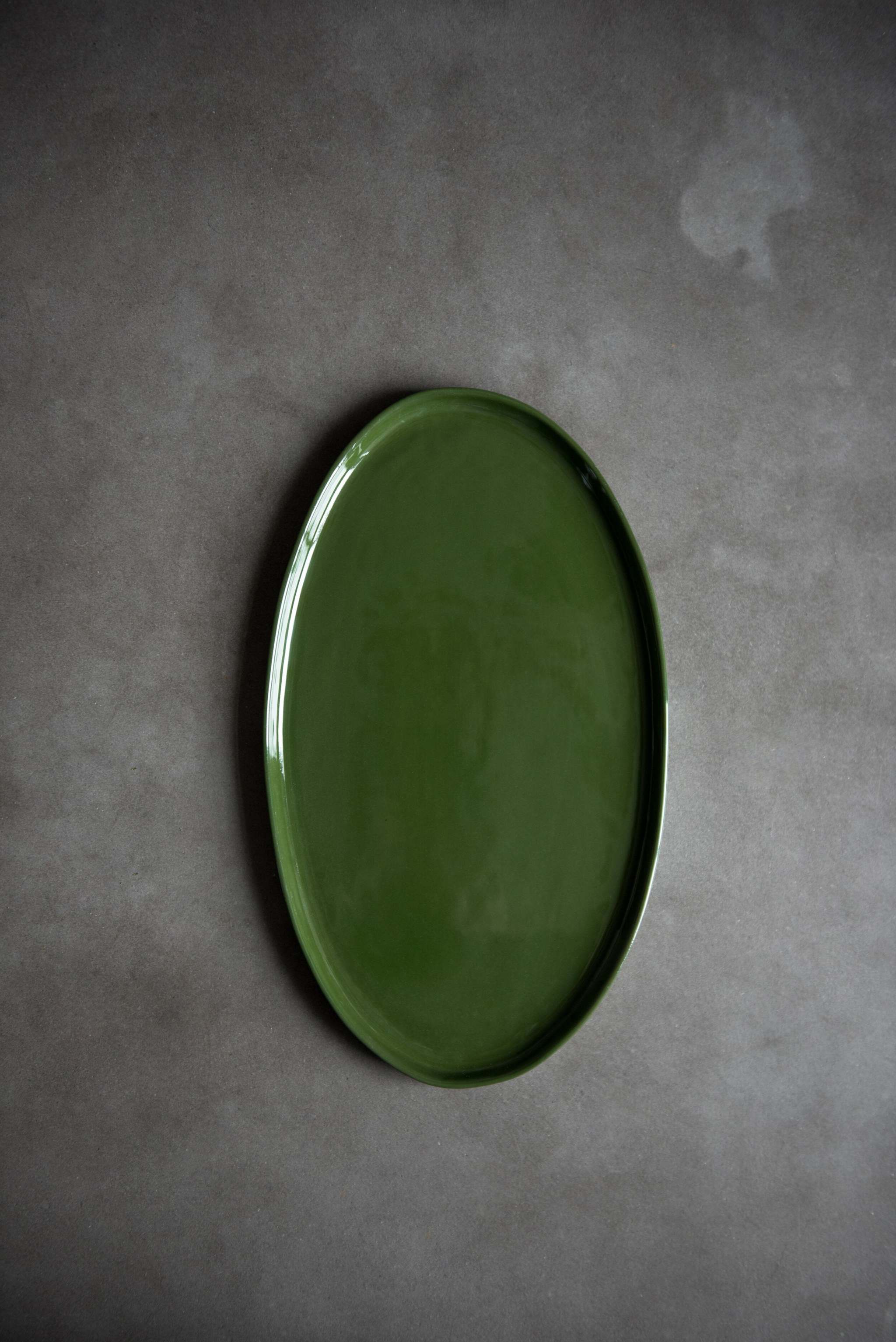 Handmade Oval Porcelain Platter. Green
