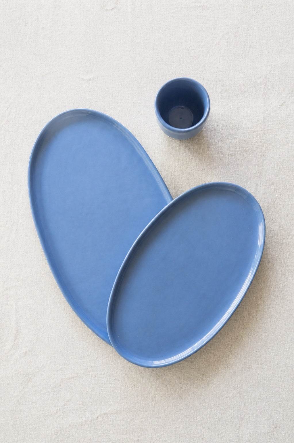 Handmade Oval Serving Platter. Forget-me-not Blue Porcelain