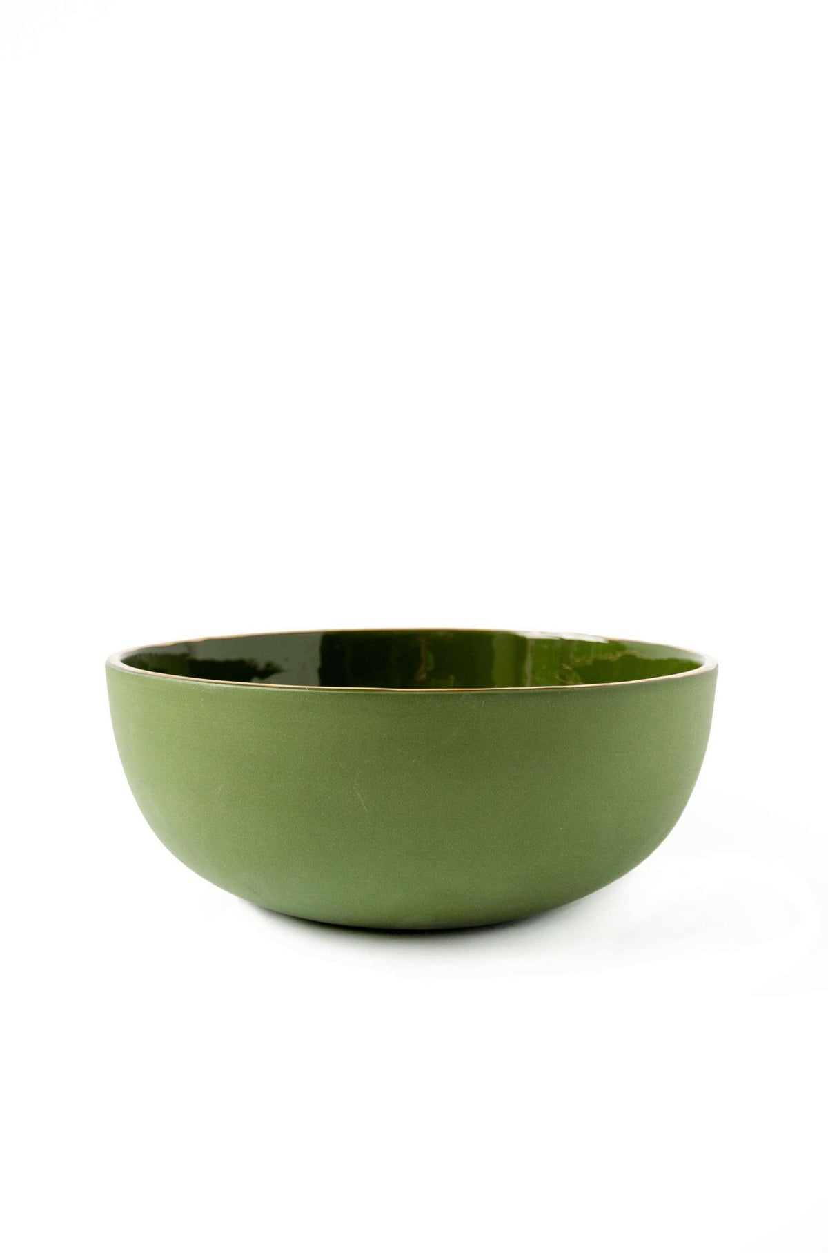 Handmade Porcelain Salad Bowl with Gold Rim. Green