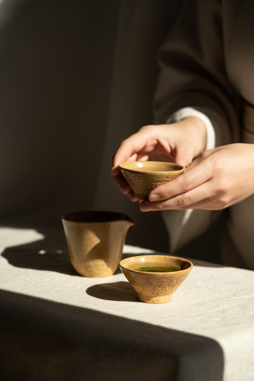 Handmade Stoneware Fair Teacup (Chahai) – Yellow Speckles