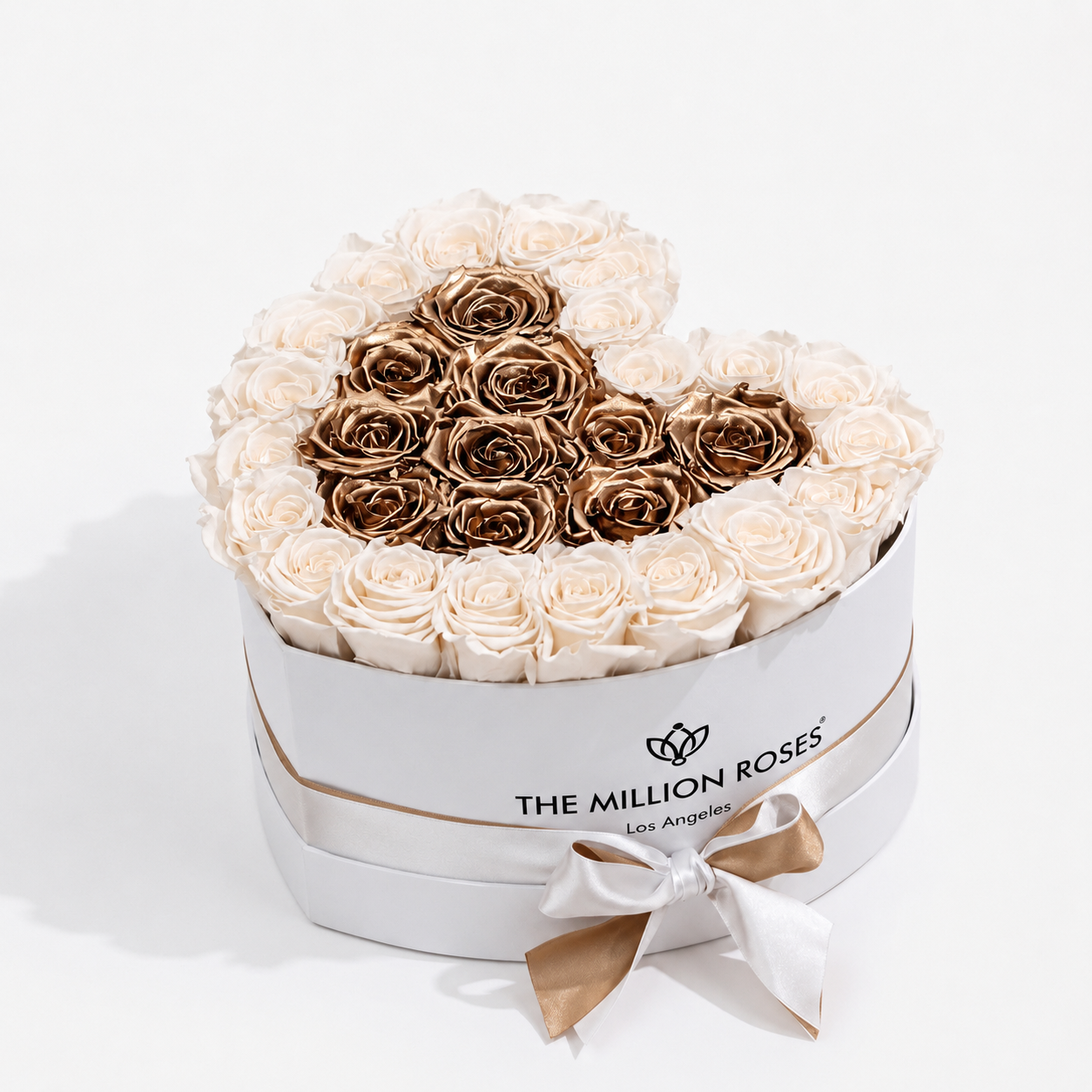 Heart White Box | White & Gold Roses