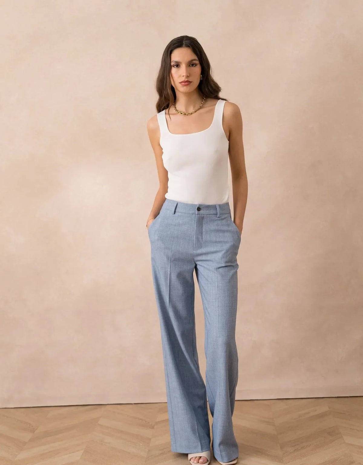 [Heather] Wide-Leg Tailored Trousers