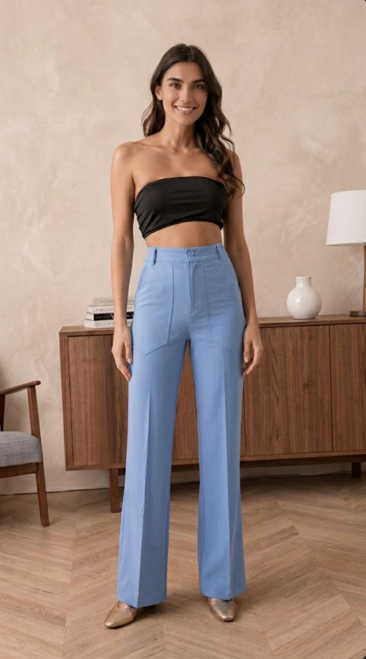 High Waist Signature Pants Blue