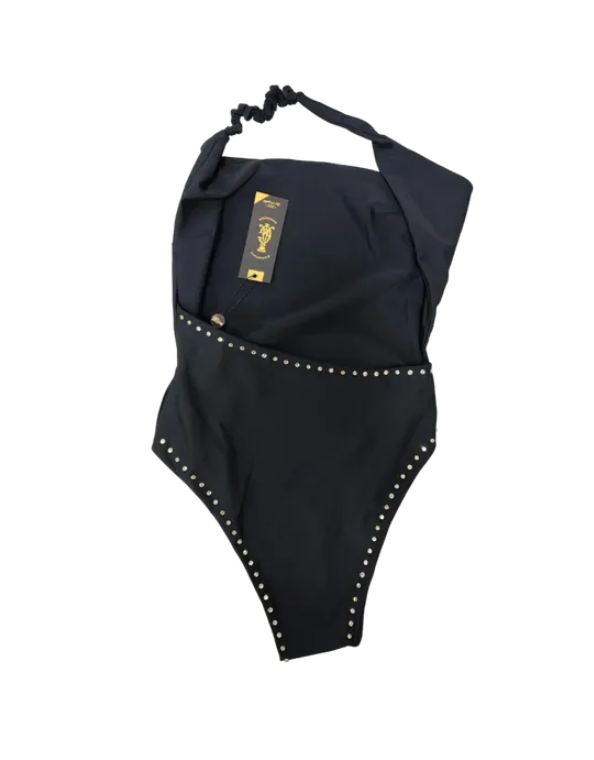 Icon one piece rhinestone black swimsuit CA02-24SW-RS