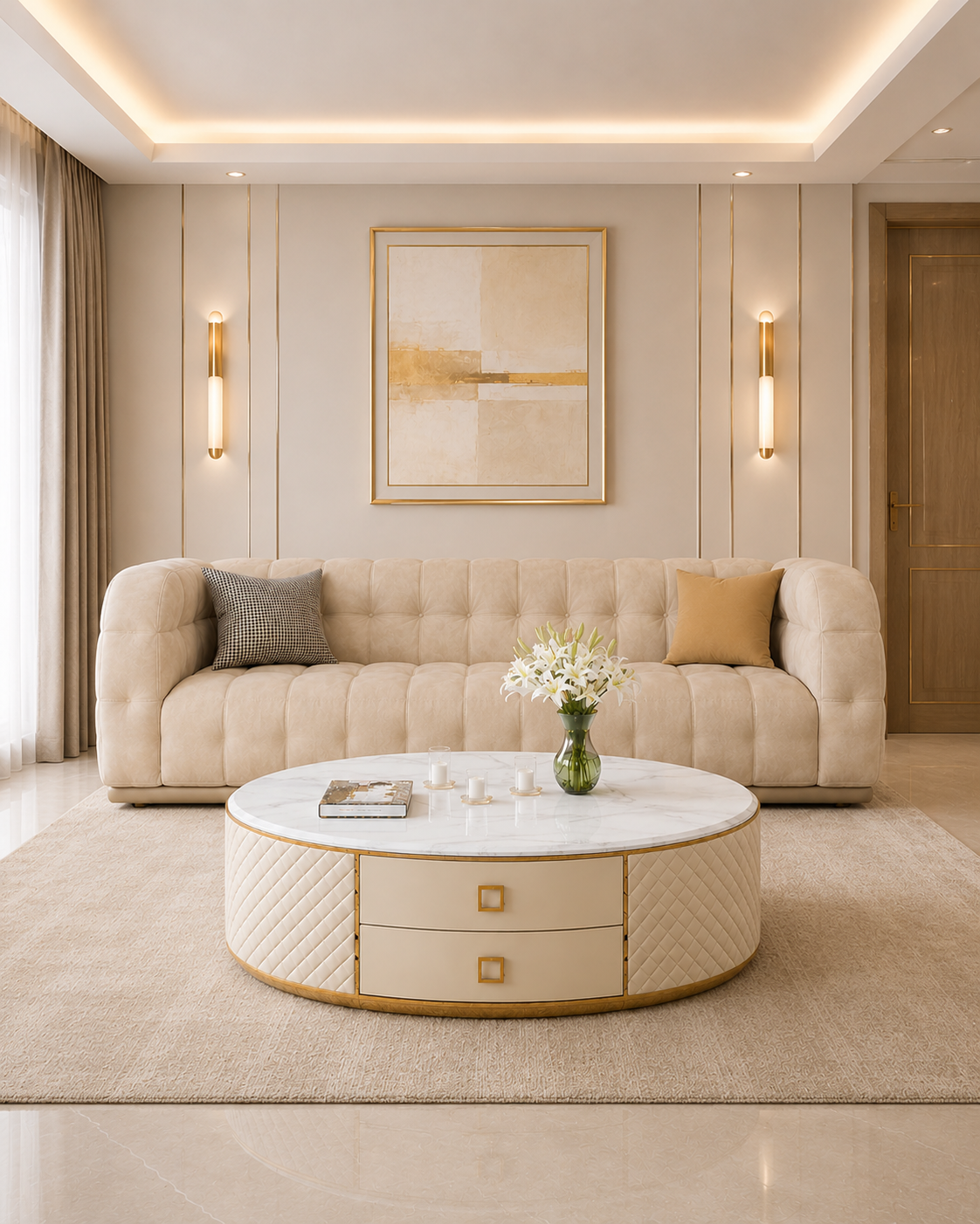 Ivory Marble & Steel Coffee Table
