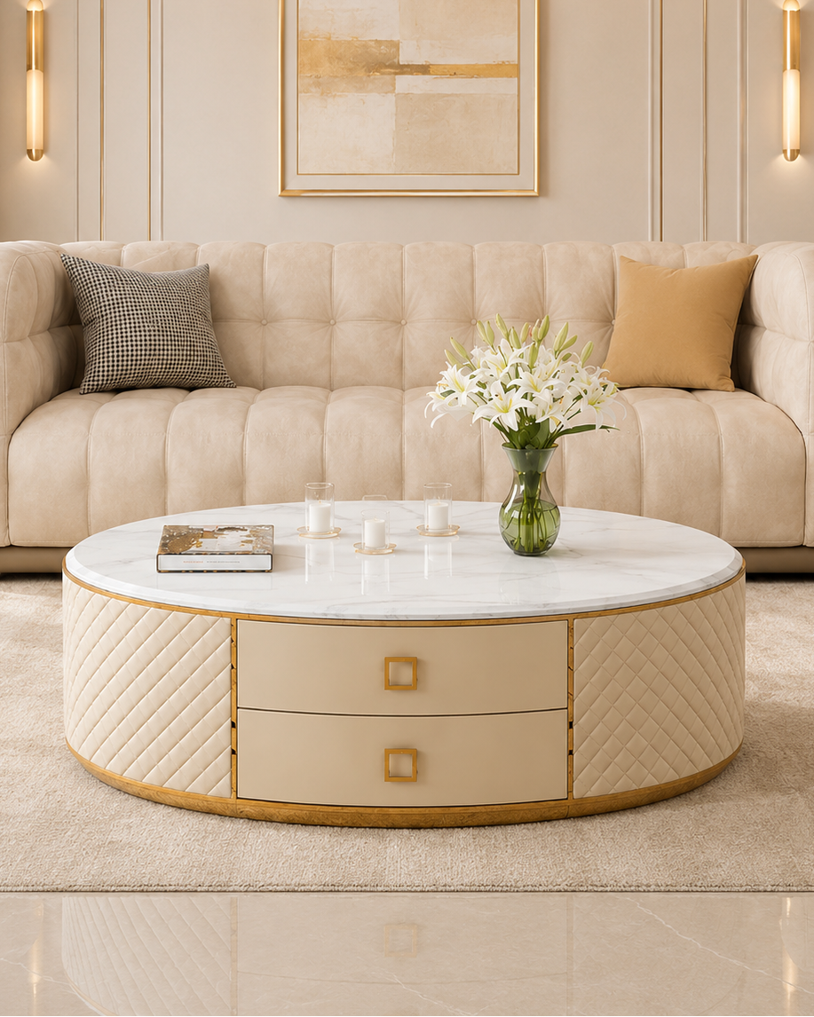 Ivory Marble & Steel Coffee Table
