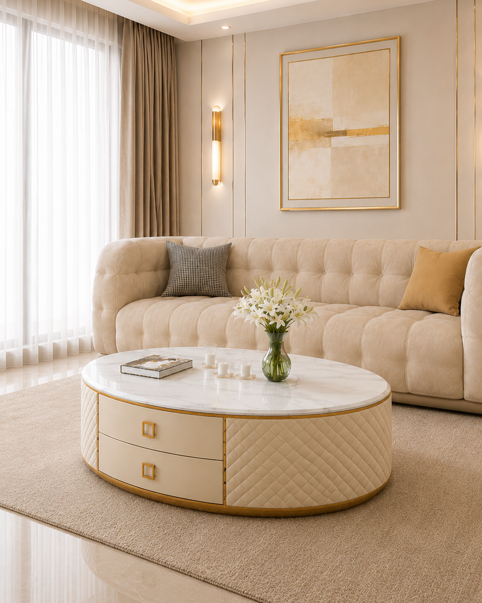 Ivory Marble & Steel Coffee Table