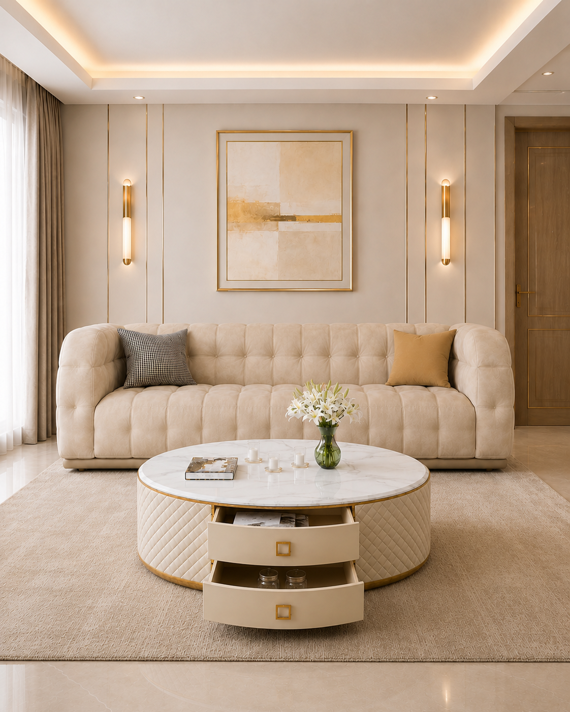 Ivory Marble & Steel Coffee Table