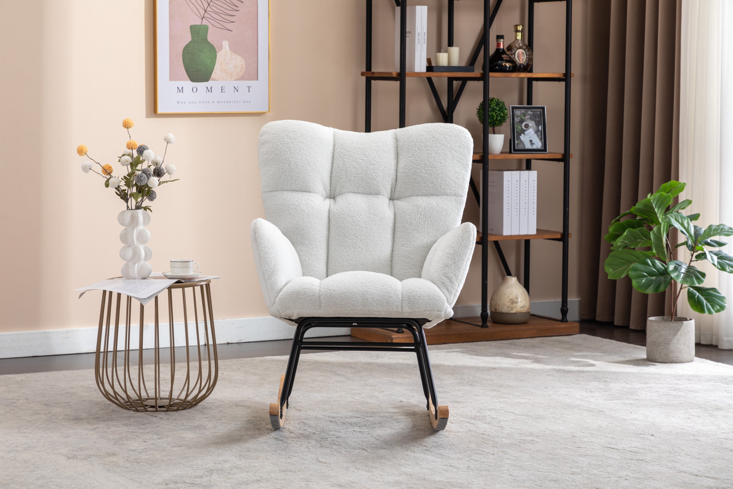 Ivory Teddy Fabric Rocking Accent Chair