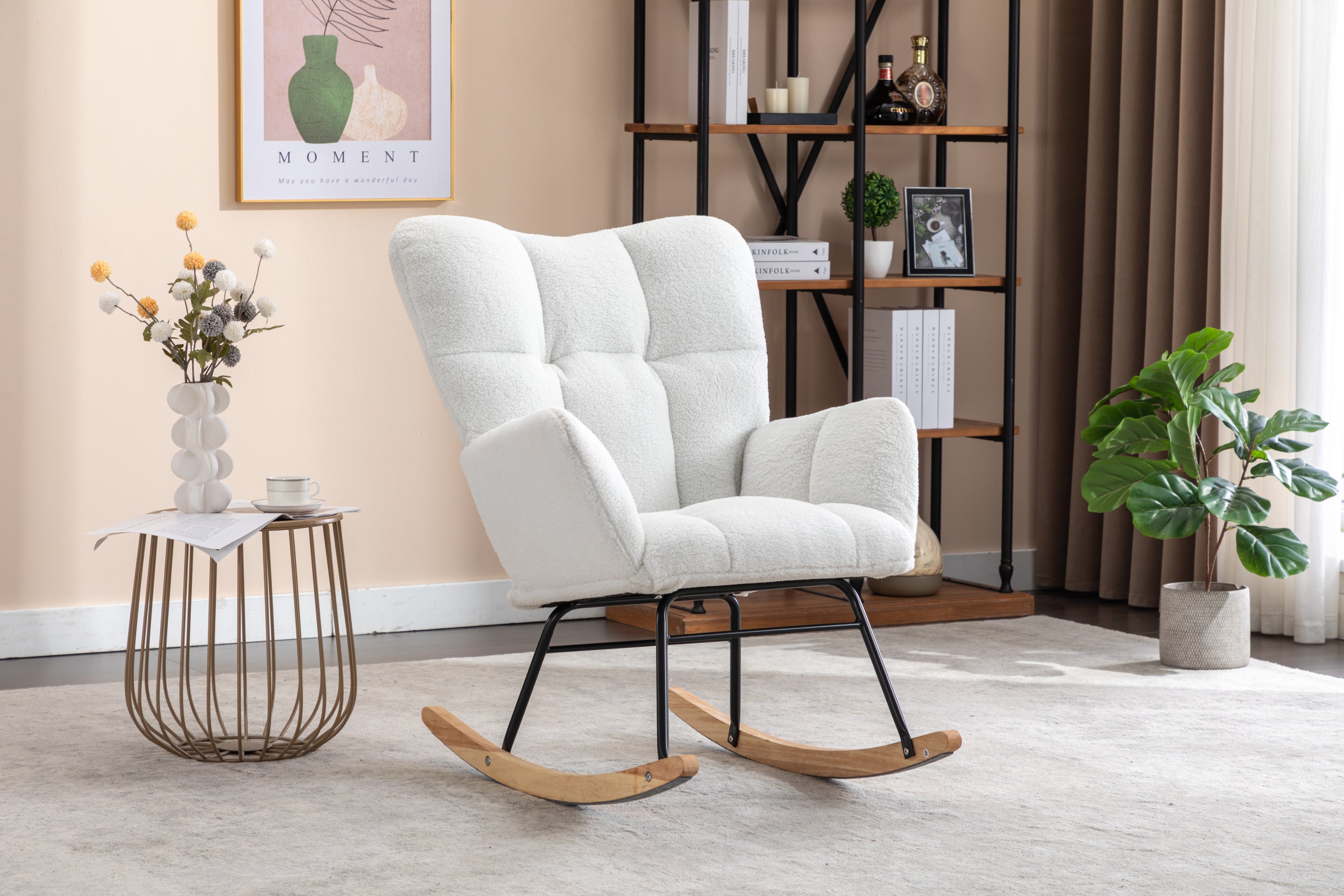 Ivory Teddy Fabric Rocking Accent Chair