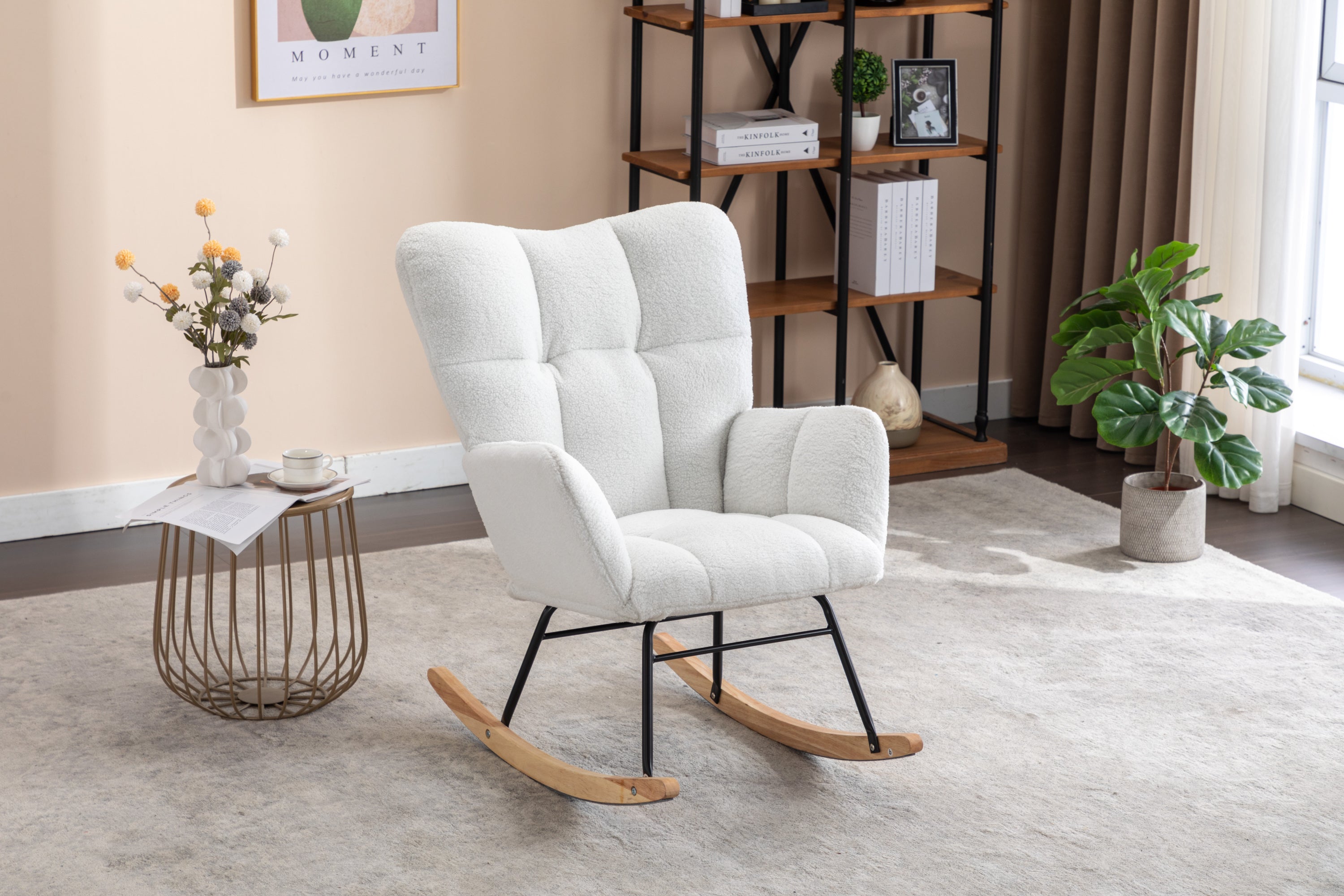 Ivory Teddy Fabric Rocking Accent Chair