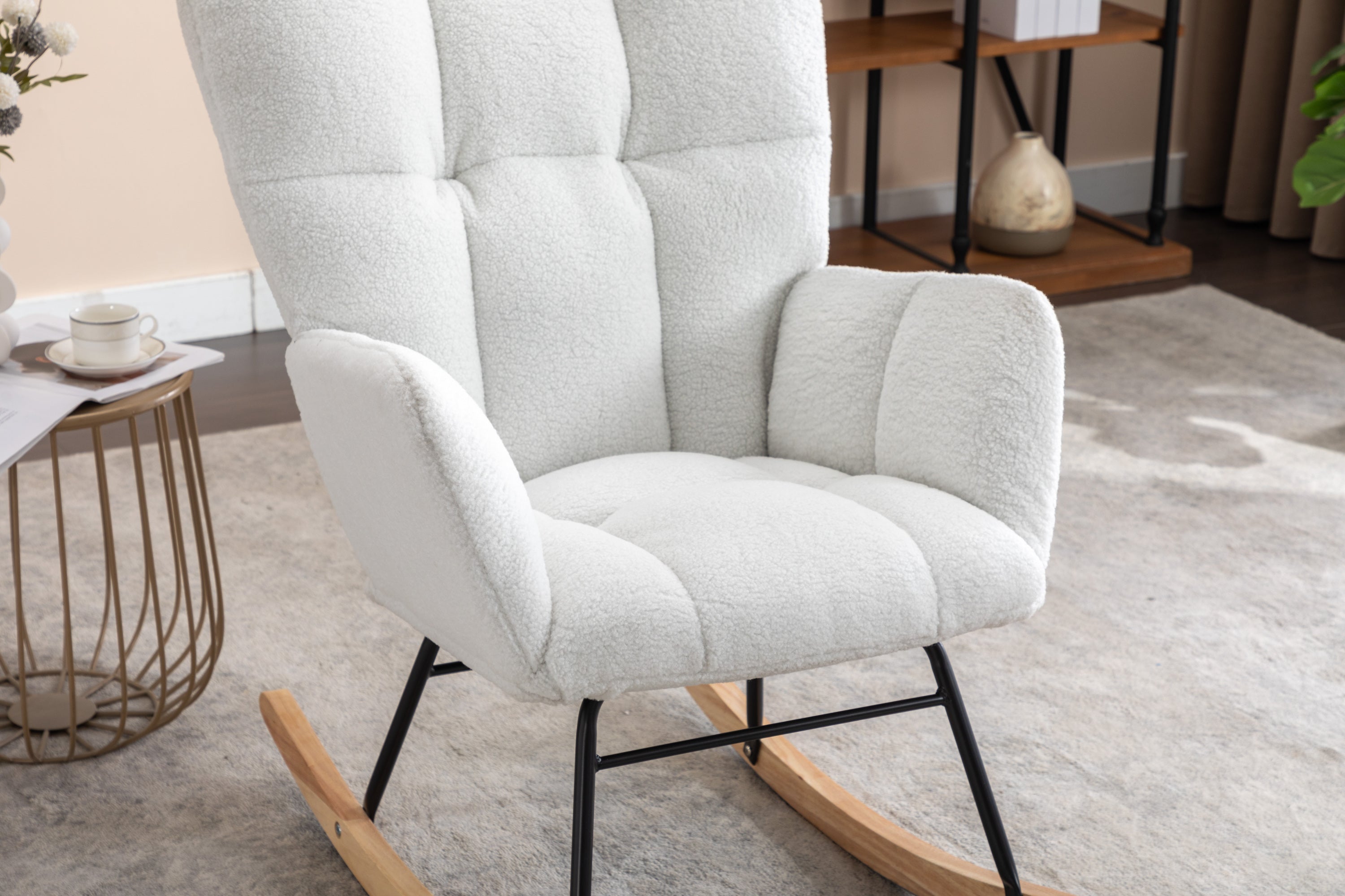 Ivory Teddy Fabric Rocking Accent Chair