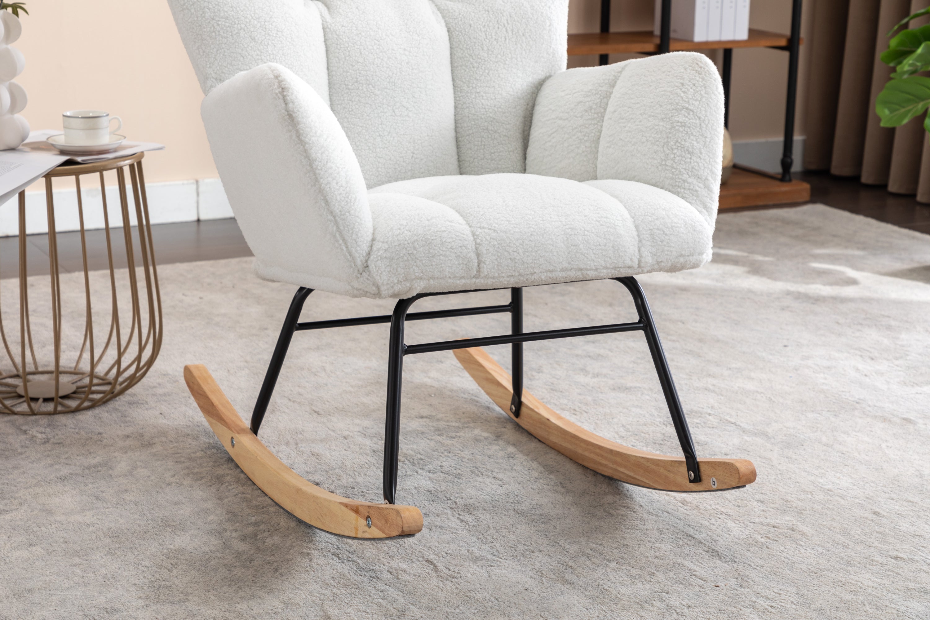 Ivory Teddy Fabric Rocking Accent Chair