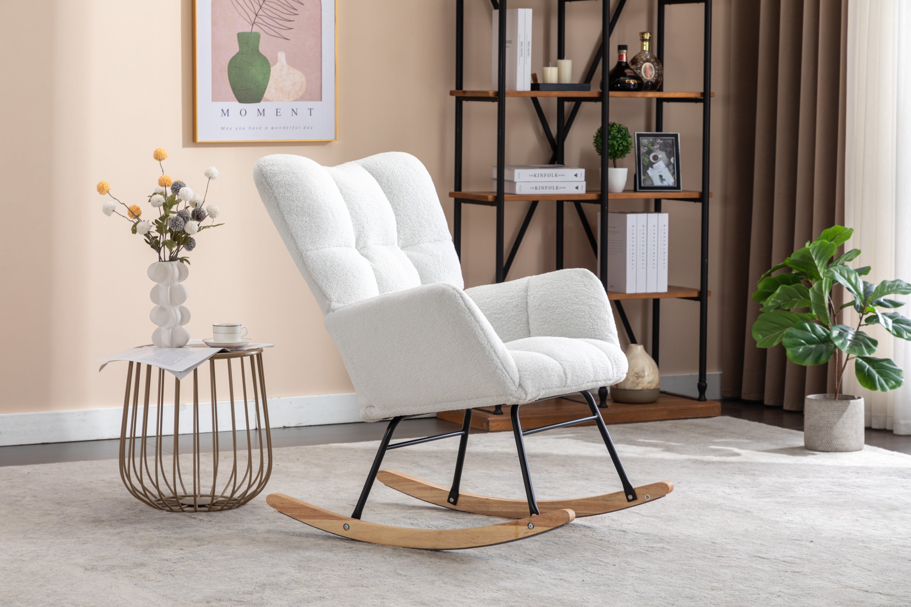 Ivory Teddy Fabric Rocking Accent Chair