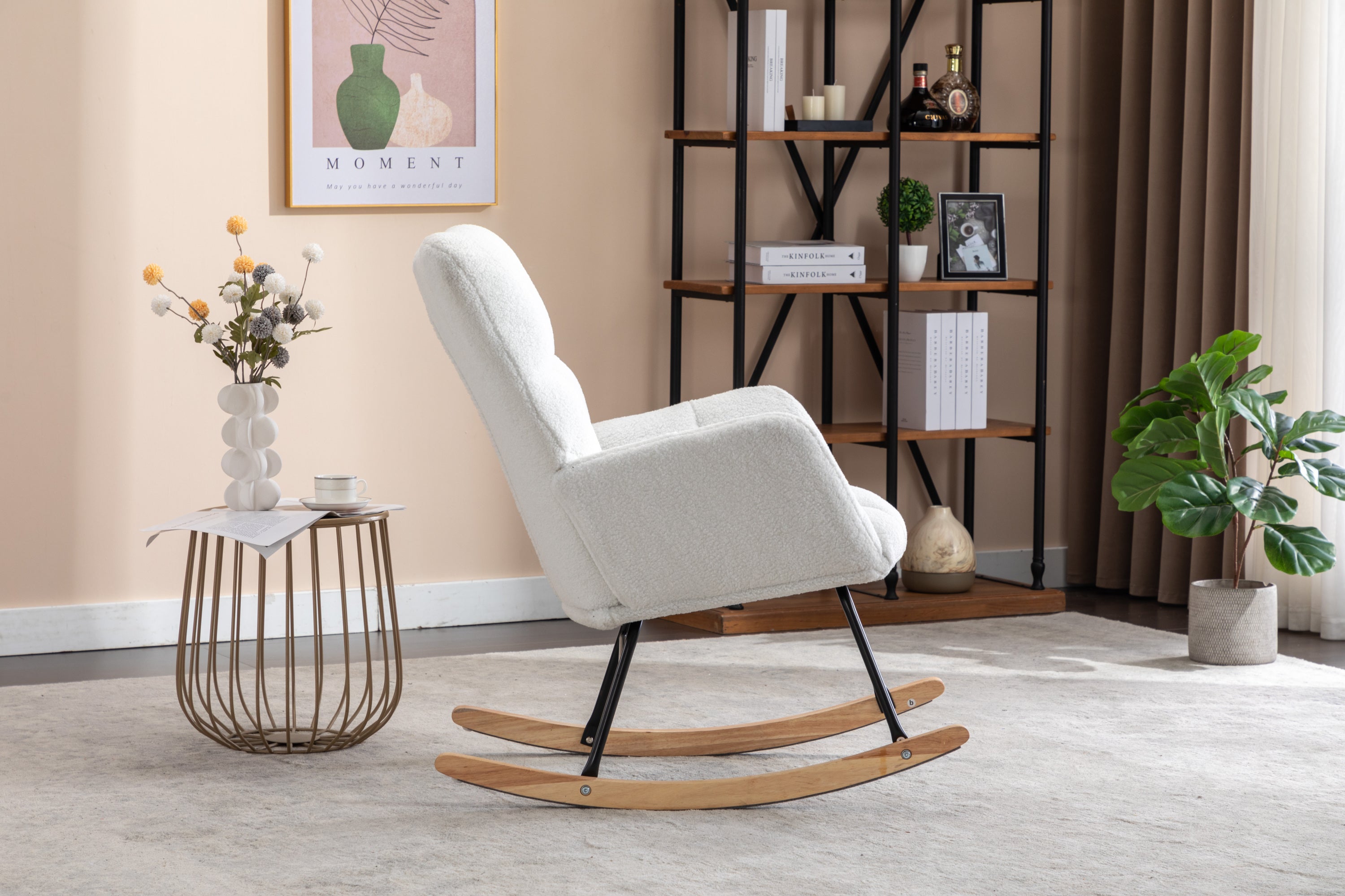 Ivory Teddy Fabric Rocking Accent Chair