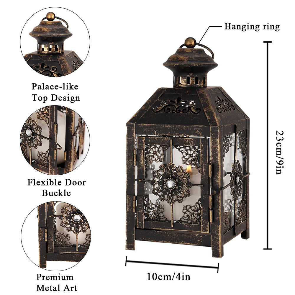 JHY DESIGN Set of 2  Decorative Candle Lantern 9.5" High Metal Candle Lantern