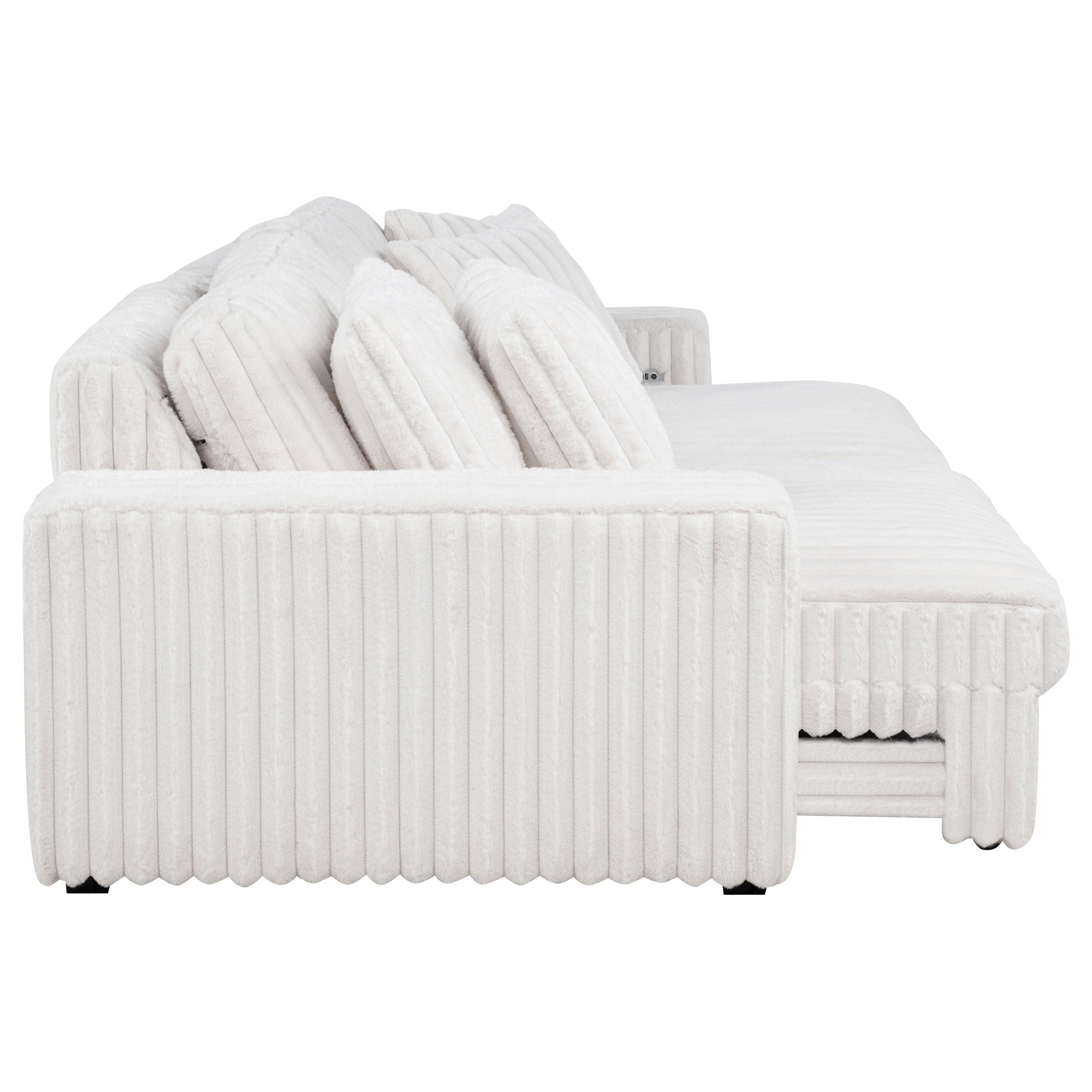 Jacana Corduroy Upholstered Dual Power Chaise Sofa Ivory