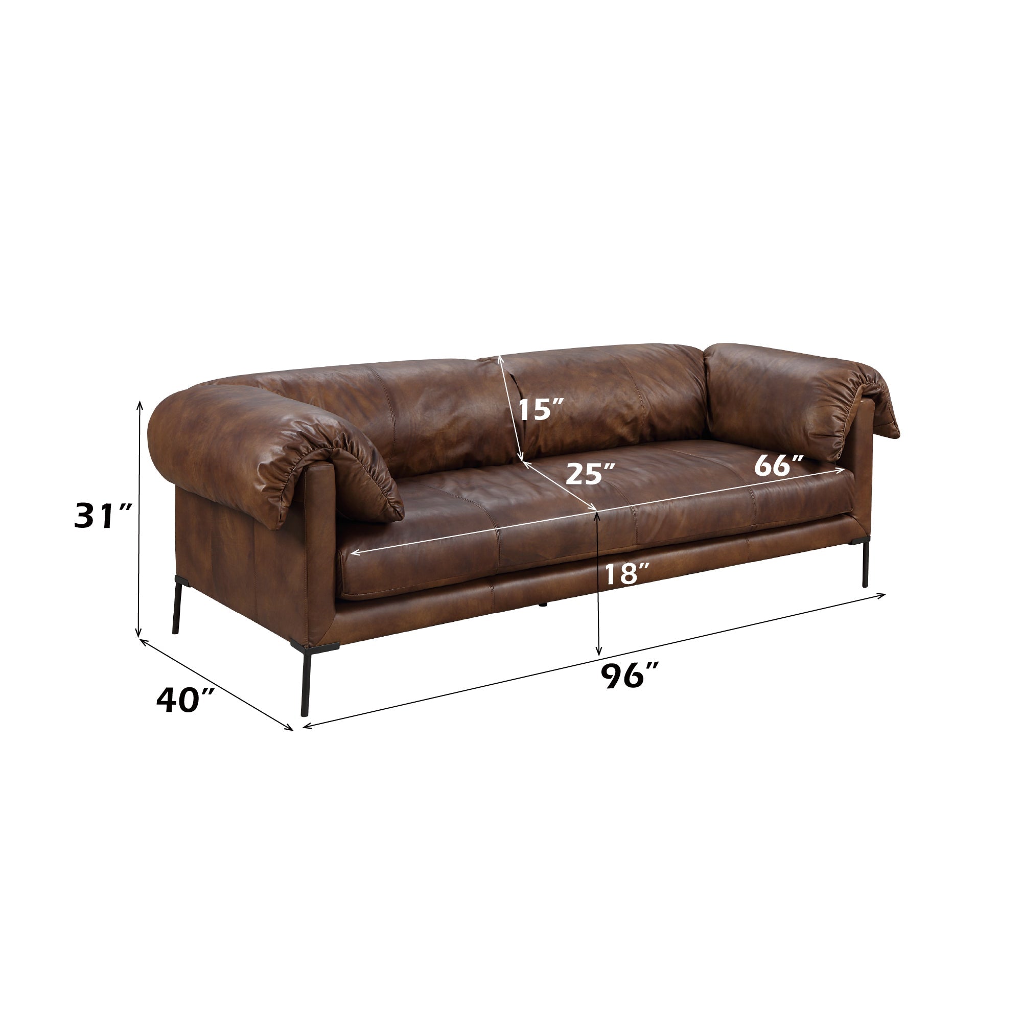 Jaron Mocha Top Grain Leather Sofa