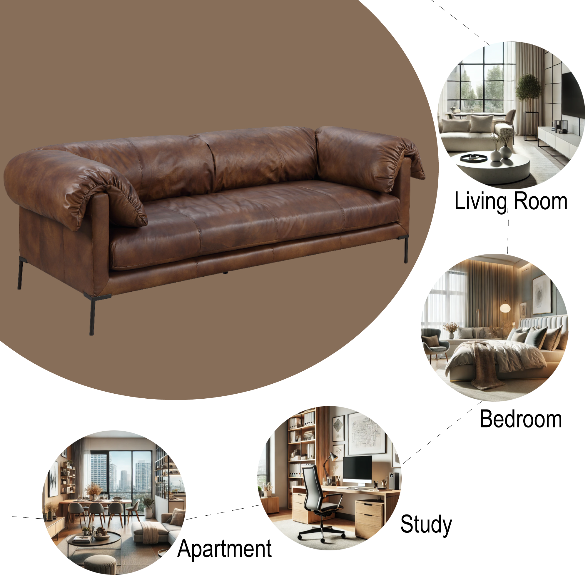Jaron Mocha Top Grain Leather Sofa