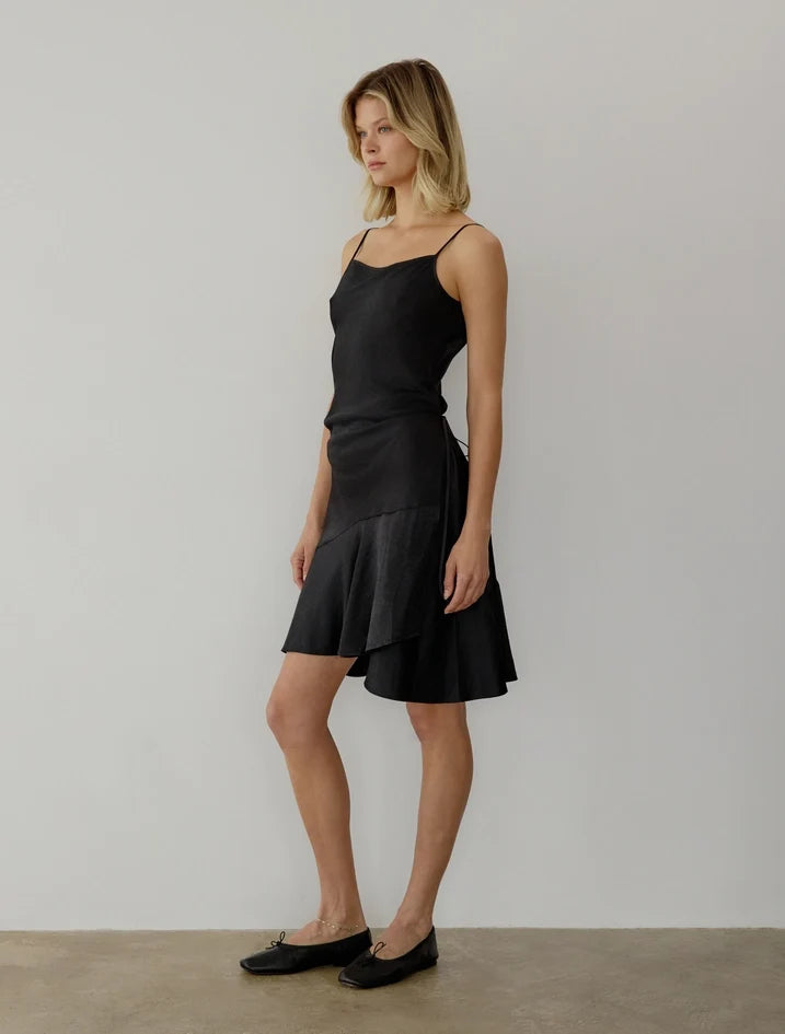 Jolie Faux Wrap Mini Dress Black