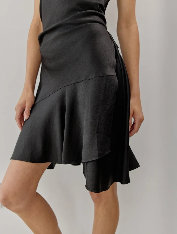 Jolie Faux Wrap Mini Dress Black