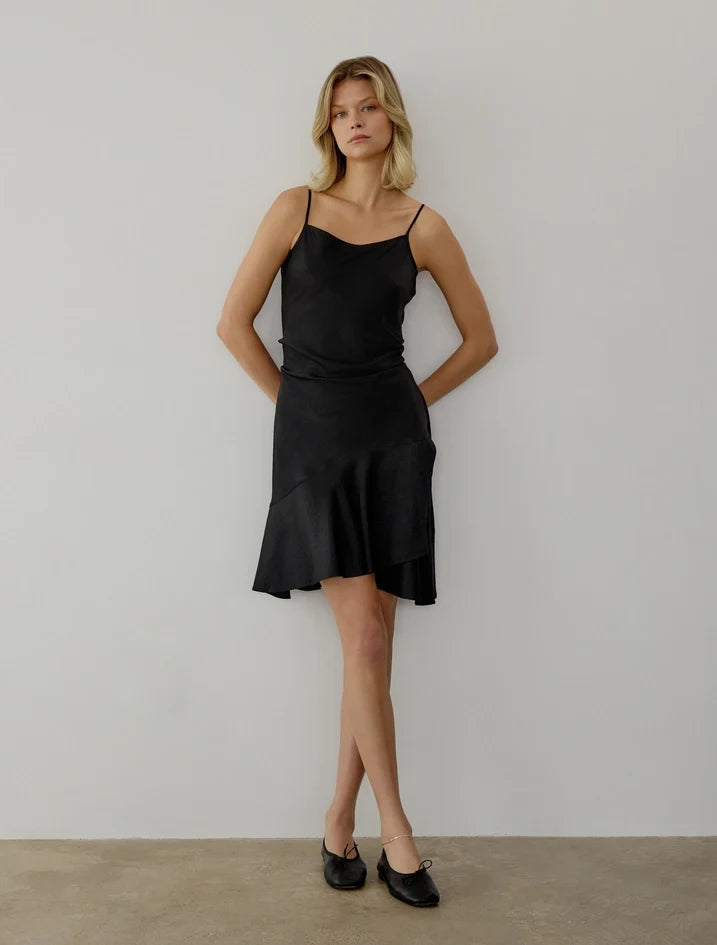 Jolie Faux Wrap Mini Dress Black