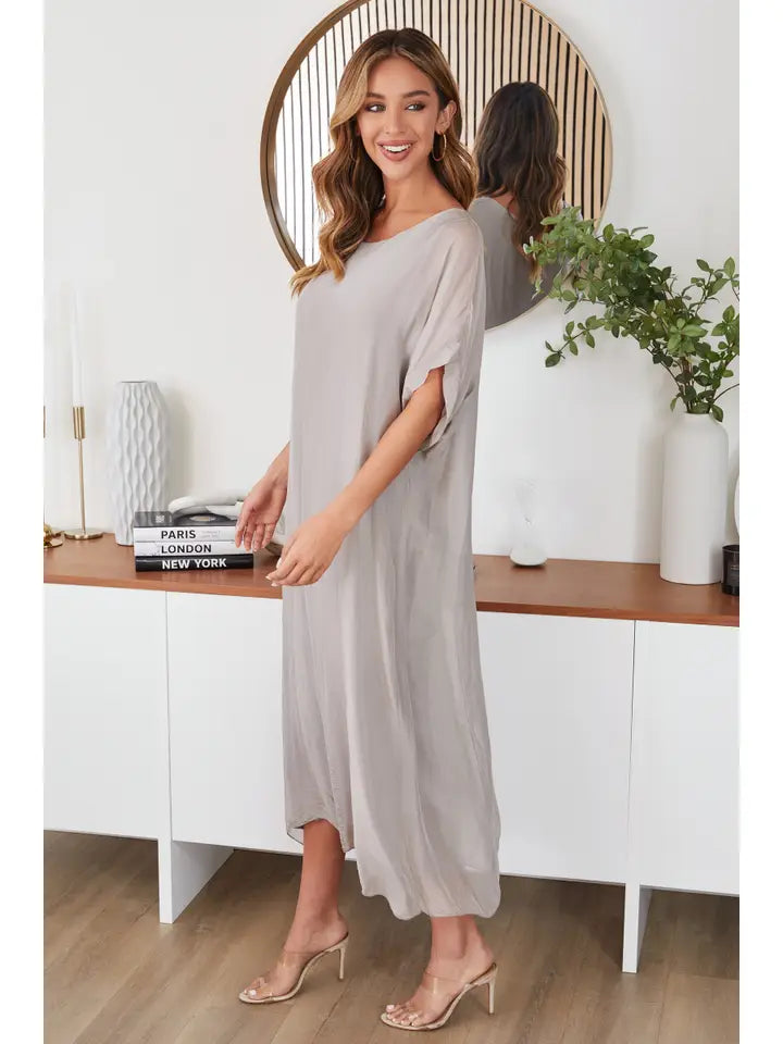 Kaftan Silk Dress Solid Mocha Women’s Elegant Midi Dress