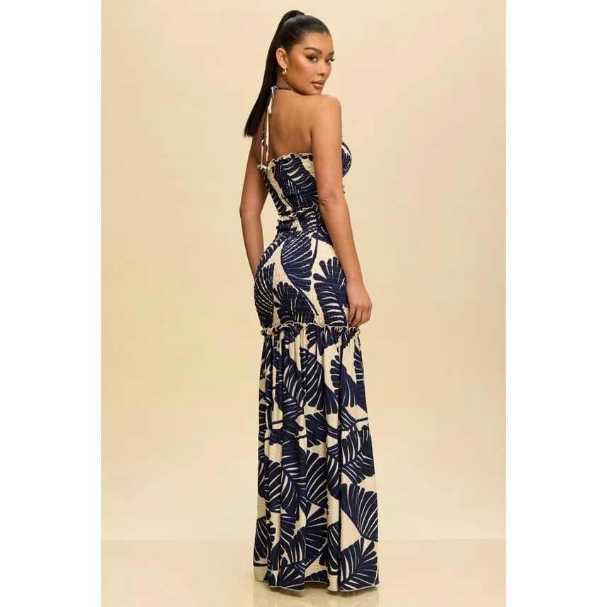Katia Tropical Leaves Maxi Dress Navy