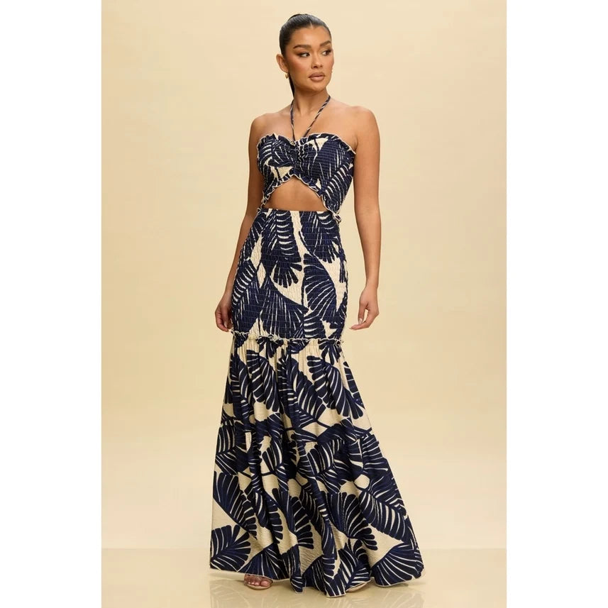 Katia Tropical Leaves Maxi Dress Navy