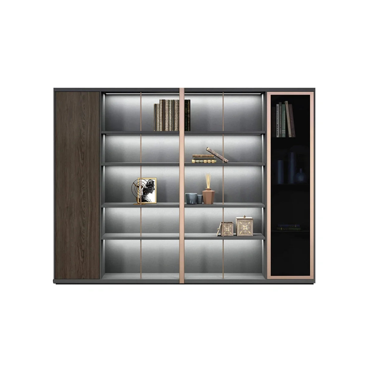 Keats · Office Library Shelves w/ Lighting, Suit Closet & Storage